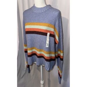 New SO Sweater Juniors Size XL Striped Boxy Fit Mock Turtleneck Stretch Knit
